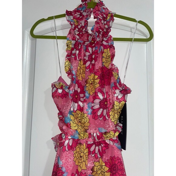 ELLIATT Women’s Themes Dress size S NWT Ruffle Floral Mini Halter Neck Tie Back - Picture 3 of 12